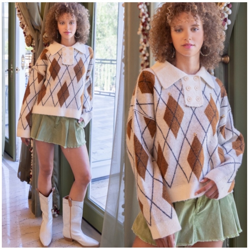 💝Boutique~POL Argyle Sweater - Picture 4 of 6